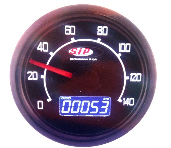 Rev Counter and Speedometer SIP 2.0 for Vespa 50 N/L/R/S/90 round, Ø 48mm, - 140 (km/h /mph) / 14.000 (Umin/rpm), digital/analogue, 19 features
