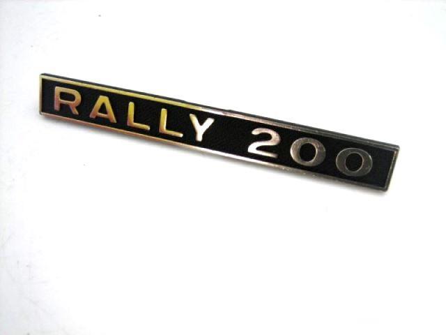 Emblem "RALLY 200", rear for Vespa Rally 200 VSE1T -> 10824 b, fixation: 2 pins, pin distance: 100mm, 120x15mm