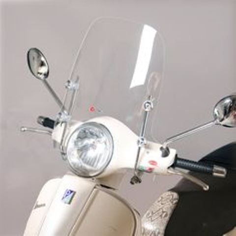 Wind Shield FACO, transparent, for Vespa GTS/GTS Super/GT/GT L 125-300ccm medium-sized, h 330 mm, w 485 mm, incl. mounting material
