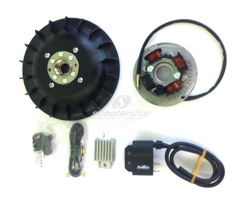 Ignition PINASCO "FLYTECH", 12 V , for Vespa Super Sport 180 flywheel: 1600g, incl. stator plate, ignition coil, black fan