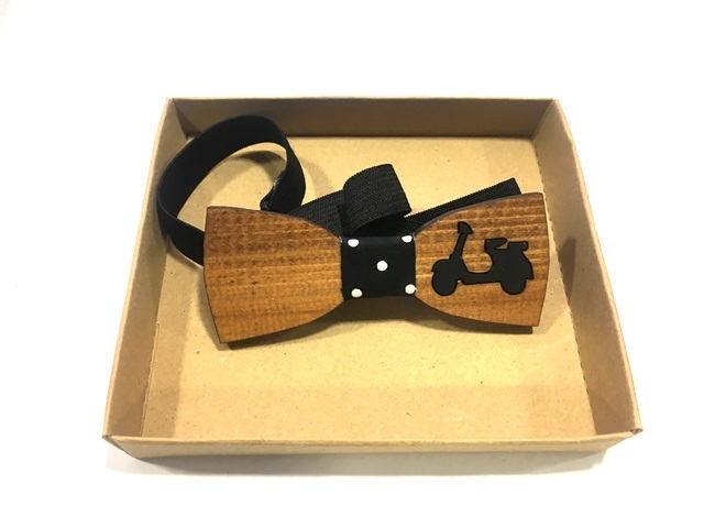 Wooden bow tie with Vespa in black colour. Perfect for gift.