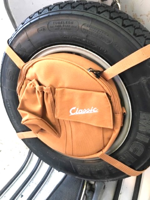 Bag SIP "Classic", for spare wheel 10", open rim, round 24x5cm (nylon, brown RAL 1011)