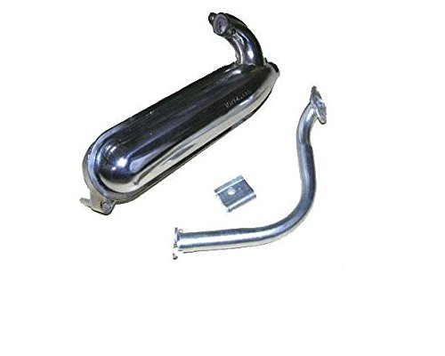 Exhaust SS50 - 90 Banana, also for Vespa 50, N, L, R, S , Special, SR, 90, 100 , chromed,  IGM 4331S, including exhaust manifold and mounting bracket