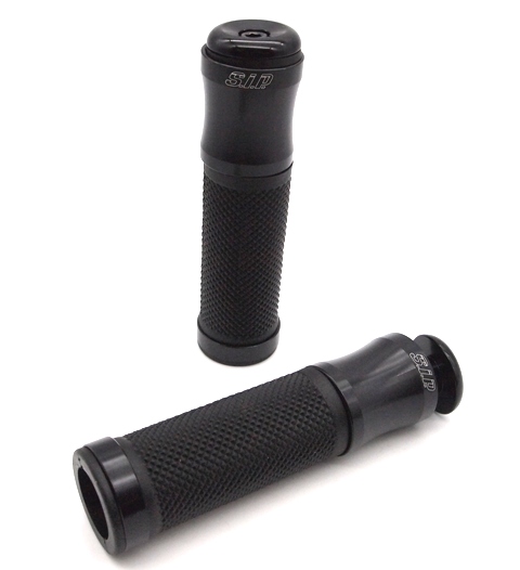 Aluminium black grips SIP Ø 24 mm and 125 mm length for Vespa Pe, Px. CNC machined handle-bar ends are included.