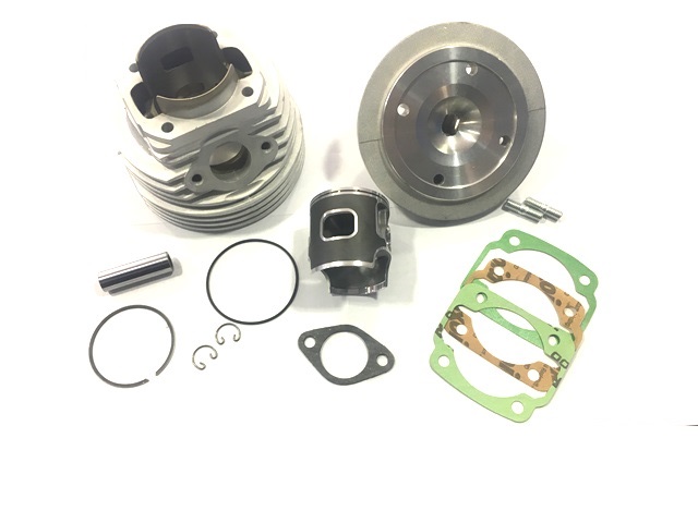 Racing Cylinder Parmakit 130 cc, touring, reliable 57 mm,  for Vespa 125, Primavera, ET3, PK 125 XL, FL, alluminium, 5 ports,  stroke 51mm, conrod 97,0mm,  with cylinder head.
