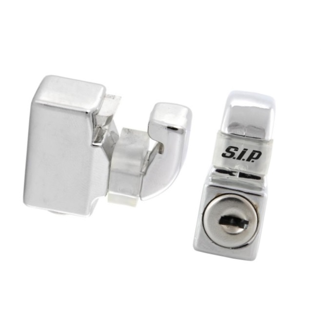 Lock Set sidepanel, SIP for Vespa 125 GT,GTR,TS,Super,150 GL,Sprint,V.,Super,160 GS ,180 SS,PX aluminium-silver, pair, with 2 keys, anti-theft protection