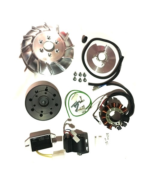 Ignition SIP PERFORMANCE by VAPE, Road, for Vespa 50-125, Primavera, ET3, PK50-125, flywheel 1390g, aluminium CNC, cone 19-20mm, 12magnet, 9 coils, 12V, AC, M10mm, 110W, stabile ignition point,