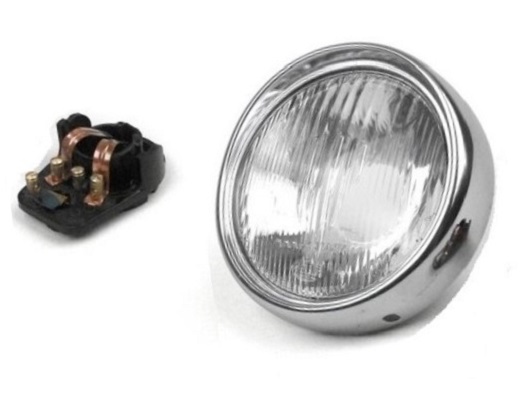 Headlamp for Vespa VNB3-6, 150 VBA, VBB, VGLA-B, GS VS5, 160 GS, round, Ø 115 mm, real glass, main & dipped beam socket: BA20d, parking light socket: Ba9s, w/o bulbs, not homologated, incl. headlamp rim