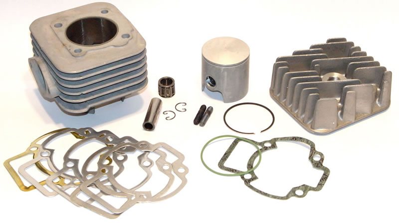 Cylinder Malossi Ø 47,6 MHR complete with cylinder head with one - ring piston with Ø 12 pin for Aprilia - Benelli - Beta - CPI - Malaguti - MBK - Yamaha. Aluminium.